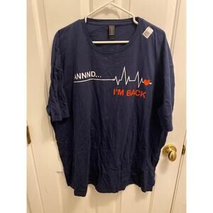 Brand New Gildan Women's Size 3XL XXXL Blue And Im Back Heartbeat T-Shirt